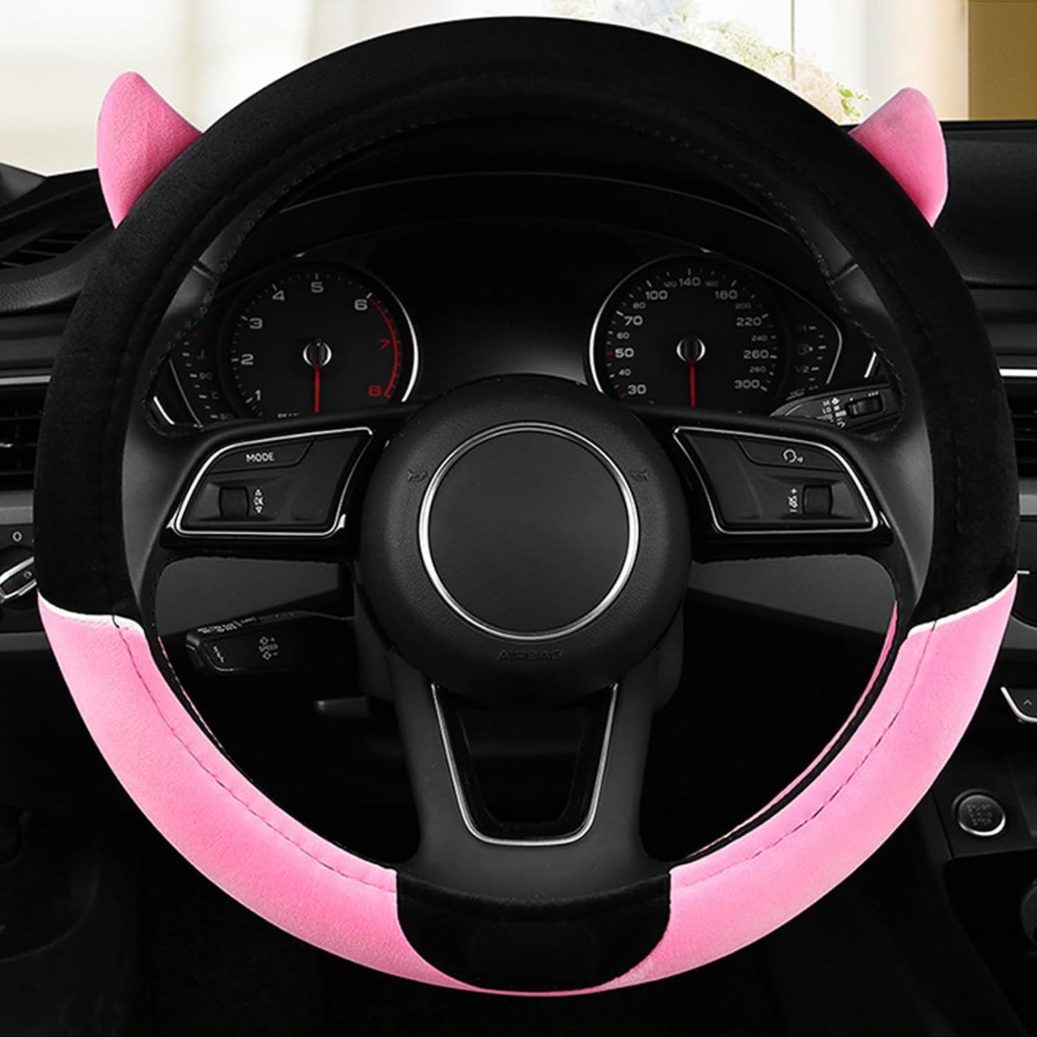 Cute Devil Car Steering Wheel Cover Non-Slip Plush Steering Wheel Covers Protector for Women Girls, Car Interior Accessories, Universal Fit 15 Inch, Blue