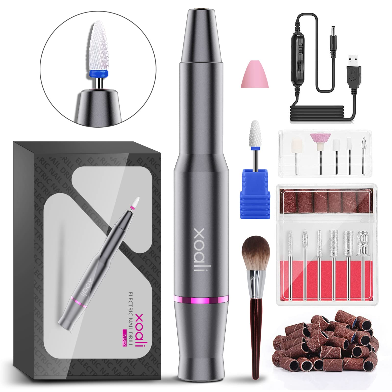 Xoali Electric Nail Files 25000RPM, Professional Nail Drill 12 in 1, Speed-Adjustable Efile Kit with Ceramic Bit for Nail Drill, Manicure and Pedicure Tools for Nail Art DIY, Home or Salon UseXoali Electric Nail Files 25000RPM, Professional N…