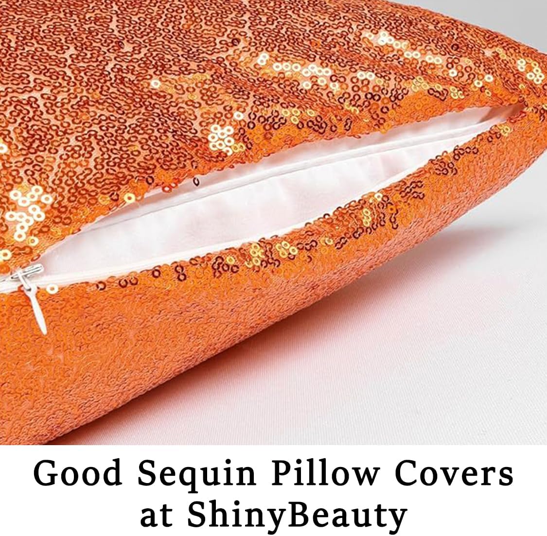 ShinyBeauty Sequin Pillow Case 20x20 2 Pack Orange Glitter Pillows Decorative Sparkles Holiday Throw Pillows for Wedding Home Party (20x20 x2pc, Orange)