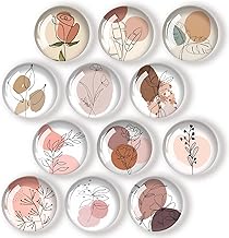 12Pcs Glass Strong Magnetic Refrigerator Magnet Fridge Sticker, Round Glass Fridge Decoration, Office Whiteboard Cabinet Dishwasher Magnet, Cabinet Cute Locker Magnet (12, Line Bouquet)