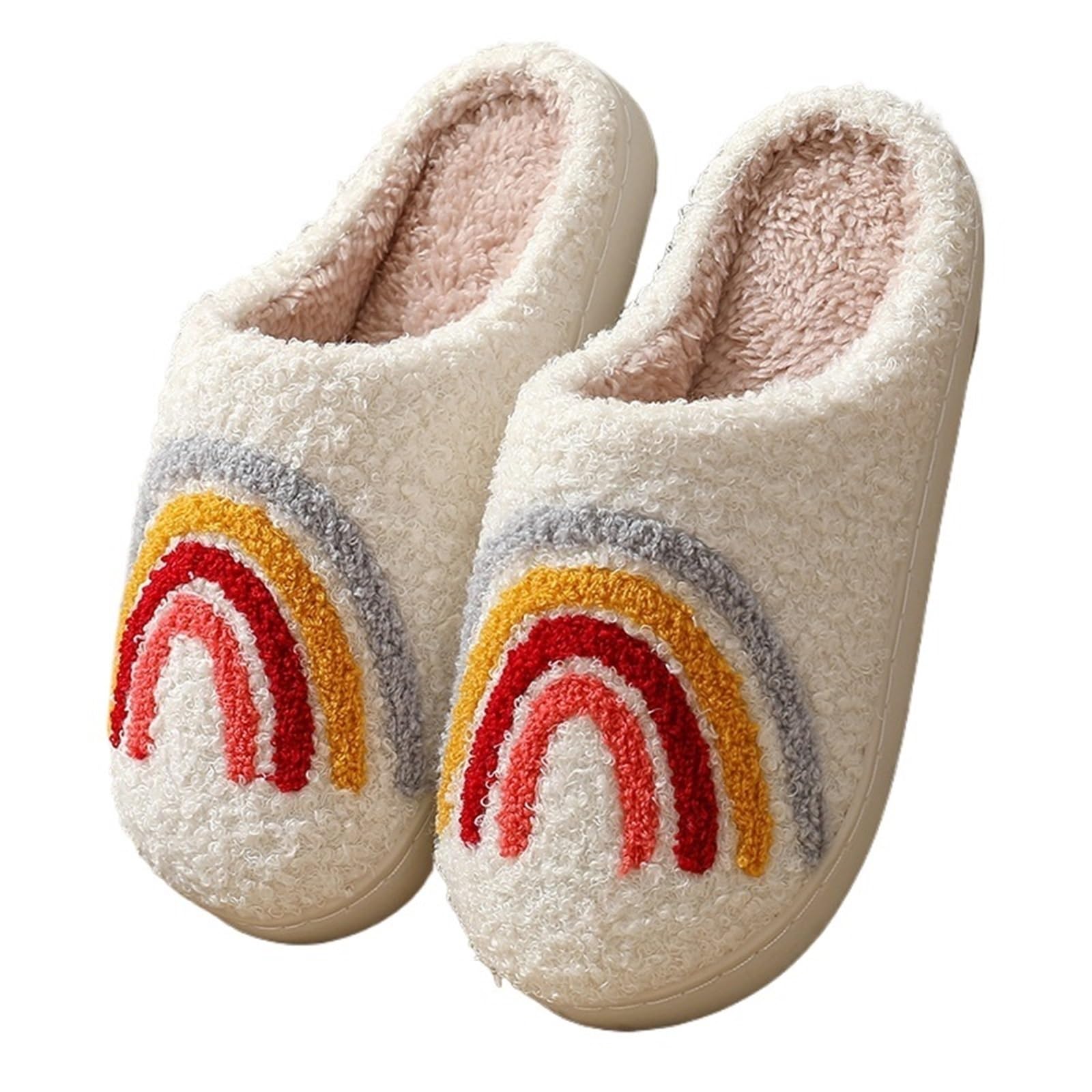 ERHTGUO Men's Cotton Slippers Winter Cute Cartoon Smiling Face Home Classy Furry Female Couple Indoor Warm(Red,38-39)
