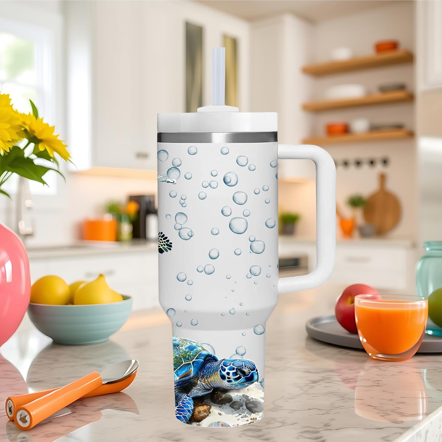 AMZUShome 40 OZ Sea Turtle Tumbler with Handle.Sea Turtle Lover Gifts.Unique Birthday Christmas Gifts for Sea Turtle Lover.Personalized 40 OZ SeaTurtle Tumbler Gifts for Women Men. - Image 4