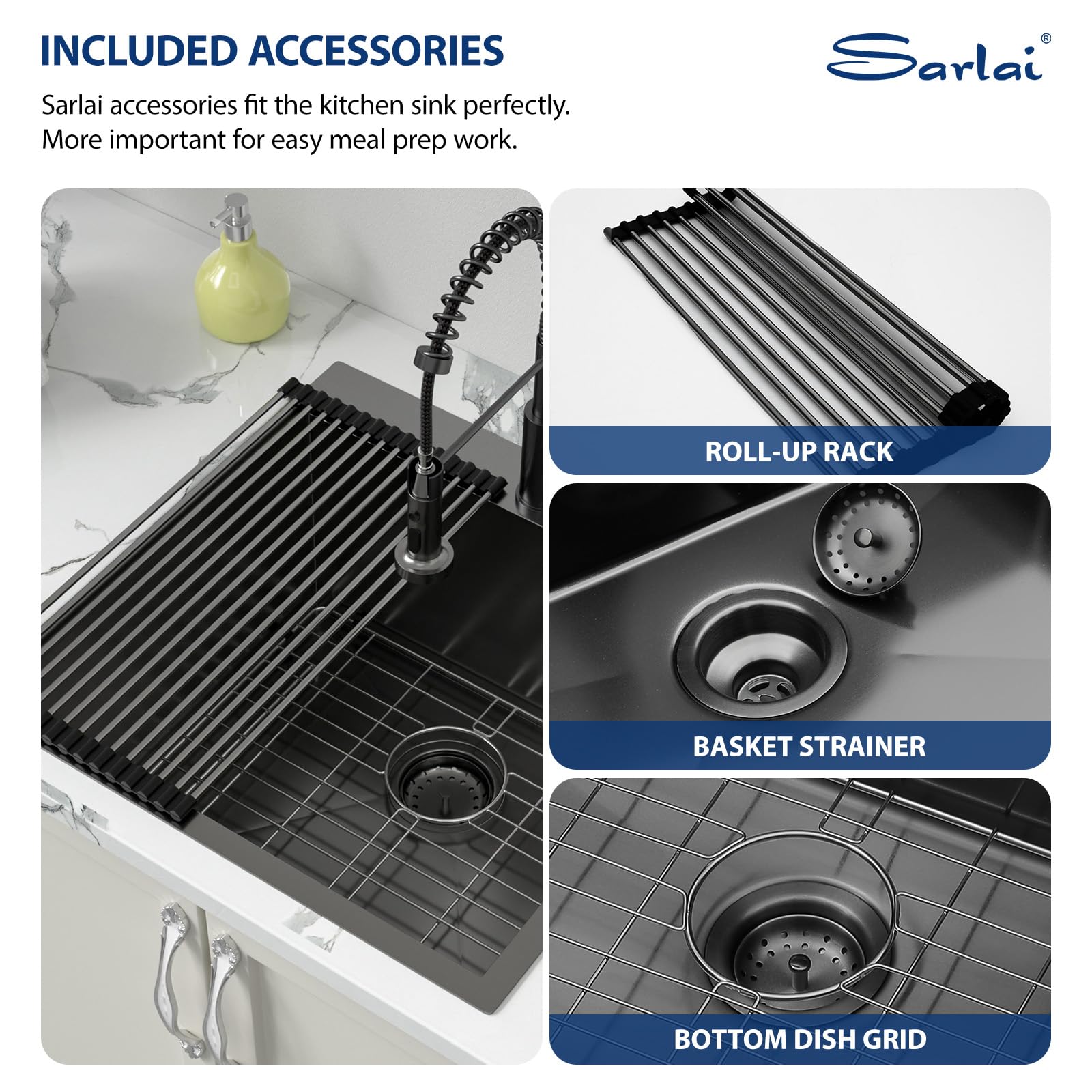 Sarlai Lavello per lavanderia – Lavello multiuso a montaggio superiore in acciaio inox calibro 16 – 55,9 x 55,9 x 30,5 cm – nero scuro