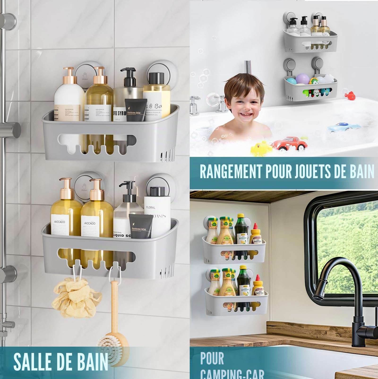 TAILI Etagere Douche Ventouse sans Perçage Panier Douche Ventouse, Gris