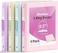 Vista 31 de SUNEE Carpeta de 3 anillos de 1/2 pulgada, paquete de 4 carpetas transparentes de media pulgada con vista, tres anillos de 0.5 pulgadas, sin PVC