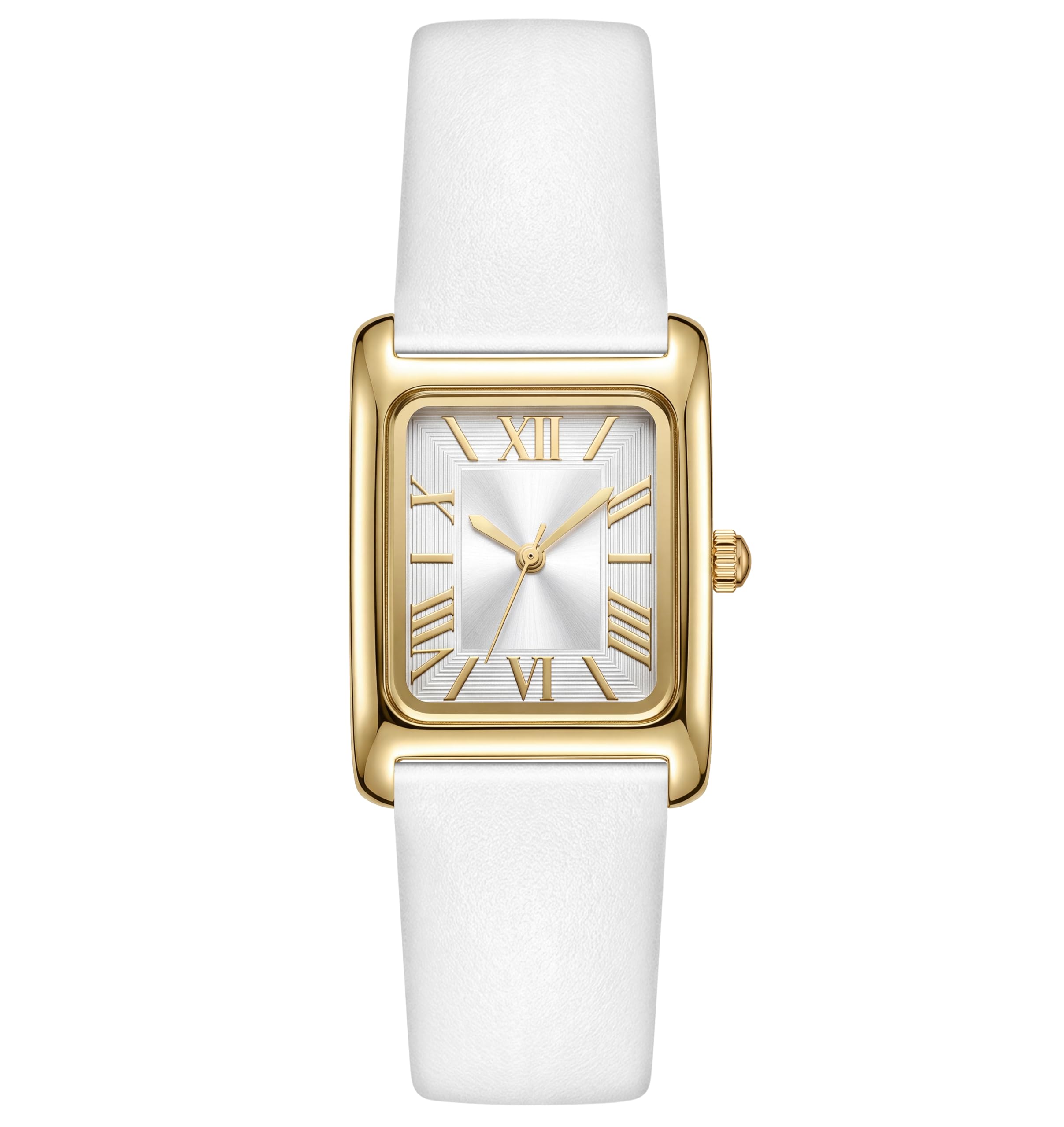 Asan Ge Orologio da donna bianco vintage numeri romani facile da leggere cinturino in pelle resistente all'acqua 30,5 m