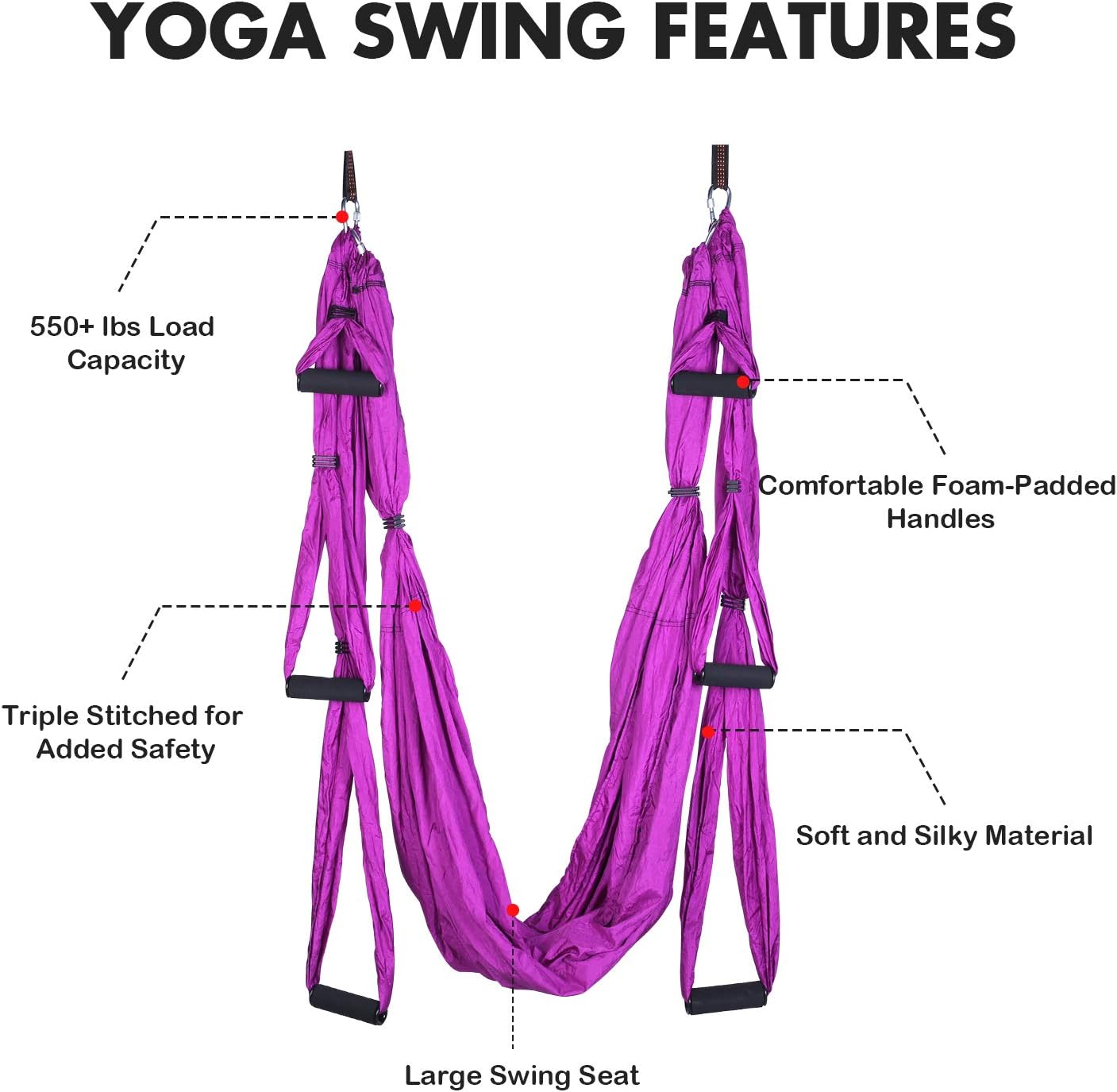 Yoga Swing Yoga Flying Hammock with Ceiling Anchors for Gym Home Hanging (Purple)