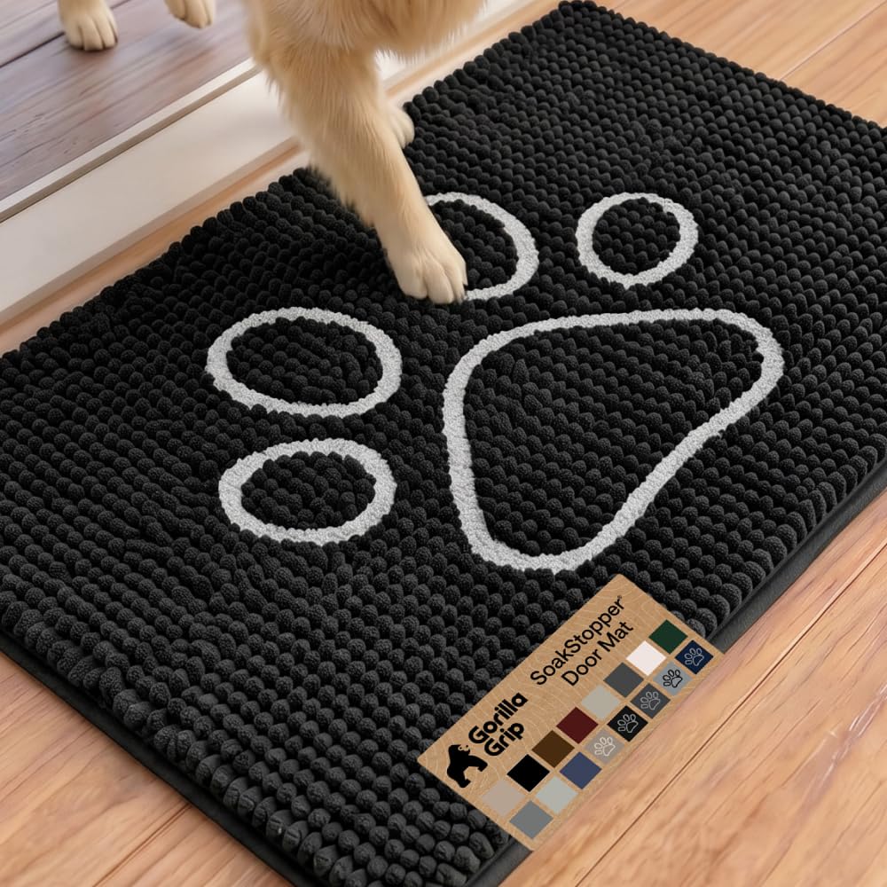 GORILLA GRIP SoakSTOPPER Dog Door Mat, Machine Wash Dry, 36x24 Black White