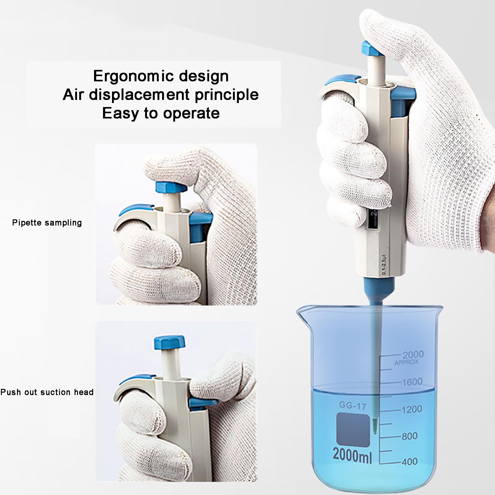 Kit De Micropipetas, 4 Pipetas (0,5-10 Μl 10-100 Μl 100-1000 Μl 1000-5000 Μl), Amplio Rango De Medición, Extracción Precisa De Líquidos, Apto para Laboratorios
