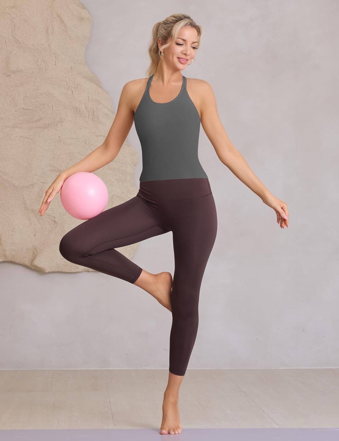 3 Pack Ribbed Workout Crop Tank Tops with Built in Bra for Women Seamless Racerback Cropped Athletic Gym Yoga Tops