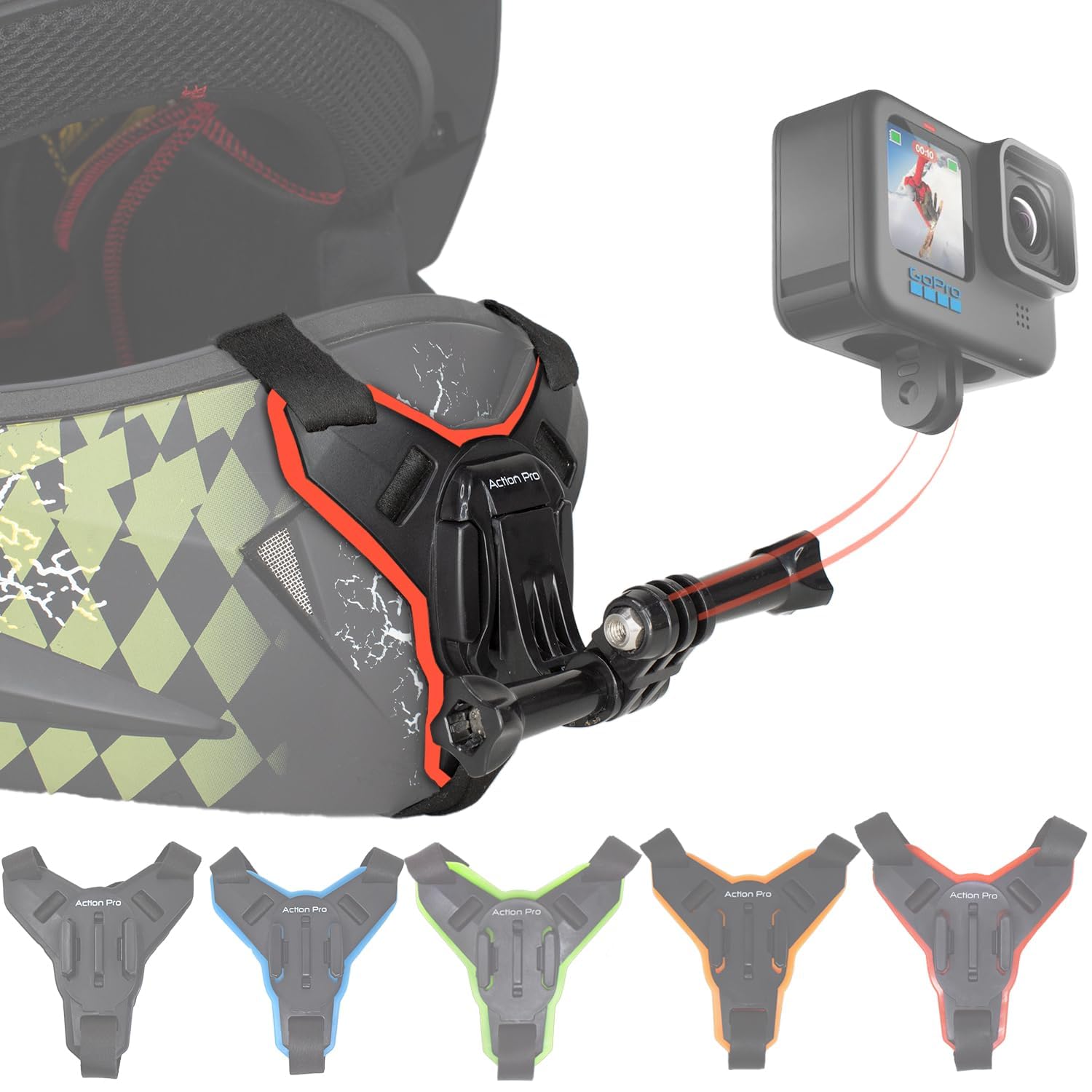 Action Pro™ Motorcycle Helmet Chin Strap Mount Compatible with GoPro Hero 12, 11, 10, 9, 8, 7, (2018), 6, Hero Black, Insta 360, Session, Xiaomi Yi,