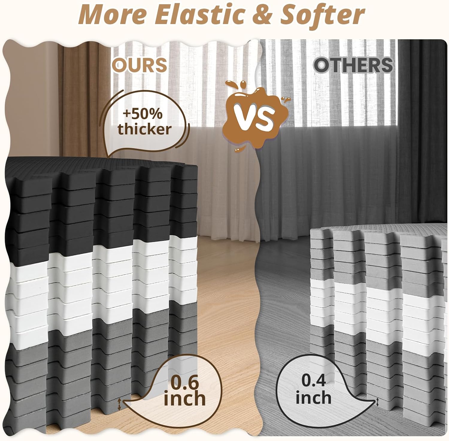 16 Pcs Baby Play Mat for Floor, EVA Foam Baby Play Mat with 0.6 Inch Thick Interlocking Carpet Tiles, Foam Floor Tiles for Babies 6-12 Months, Toddlers and Kids Brown-white-black 16 PCS image 2 of 9 B0D73NHVRV