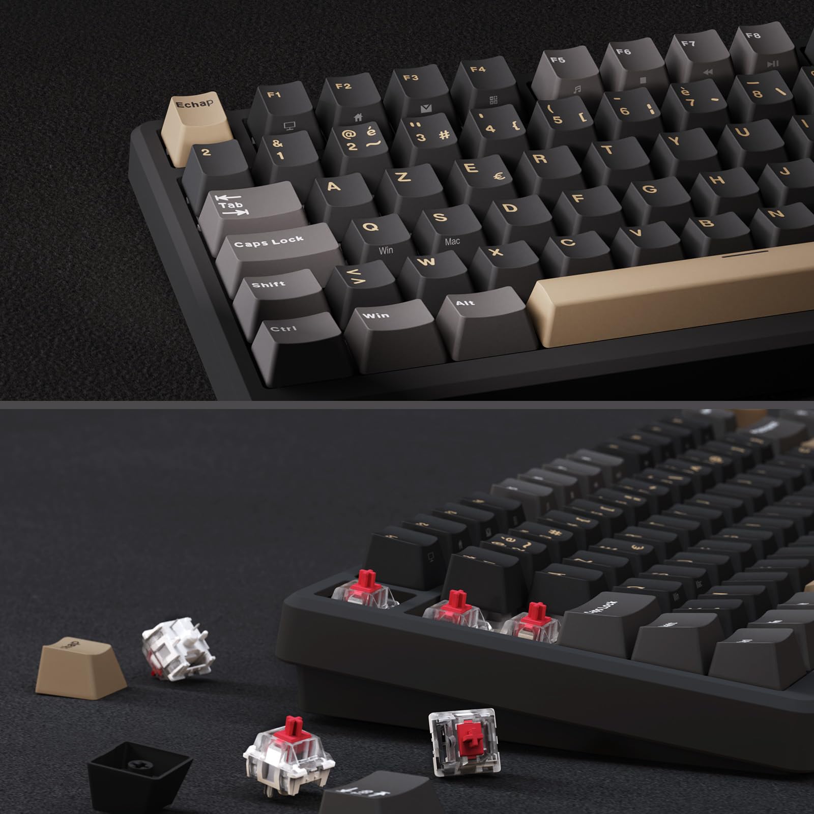 RK ROYAL KLUDGE M75 Clavier Mécanique sans Fil, Azerty BT5.0/2.4G/USB-C Compact 75% Clavier Gamer Mécanique avec écran Intelligent OLED et Bouton Rétroéclairage RVB, Interrupteur Rouge, Grey