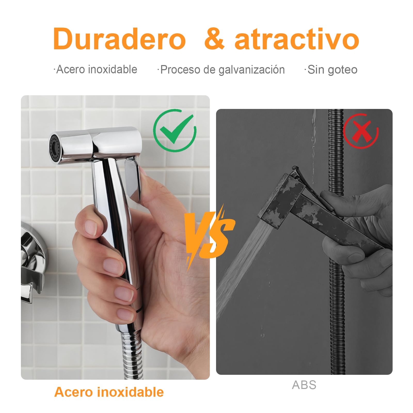 Ibergrif M22004 Grifo Empotrado para WC y Bidé – Mezclador Monomando con Ducha de Mano, Soporte de Pared y Manguera de Acero Inoxidable 1.2m, Plata