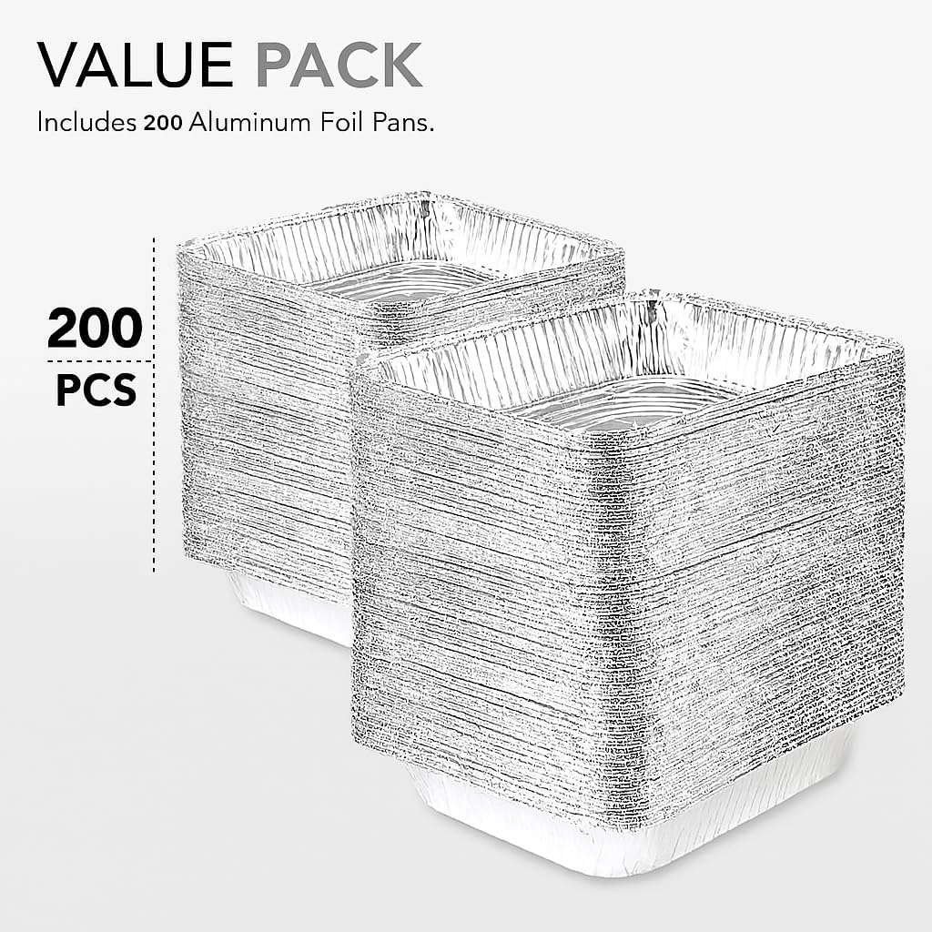 Aluminum Pans 9x13 Disposable Foil Baking Pans (200 Pack) - Half Size Steam Table Deep Pans - Tin Foil Pans Great for Cooking, Heating, Storing, Prepping Food