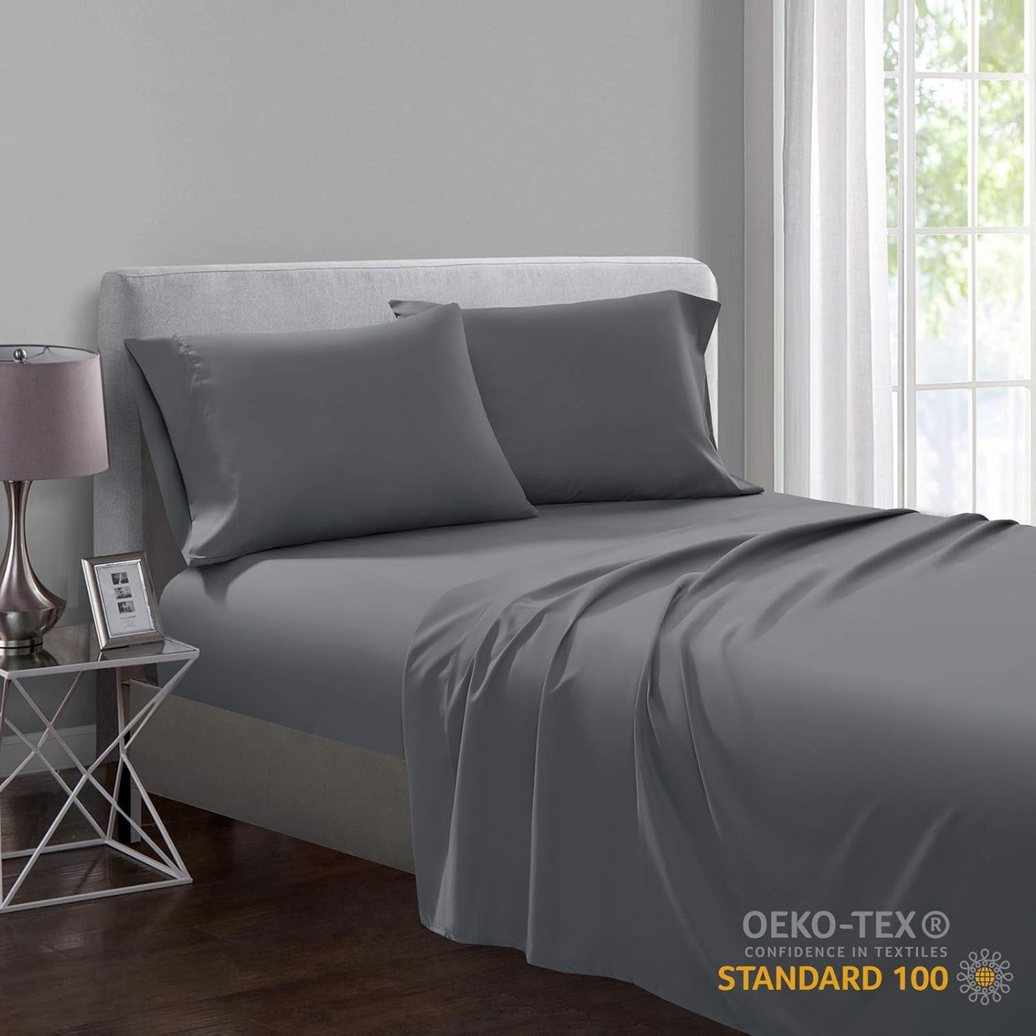 Shalala Queen Sheets, 4-Piece Soft Brushed Microfiber Bed Sheets for Queen Bed,Bedding Sheets & Pillowcases for All Season (Dark Grey)