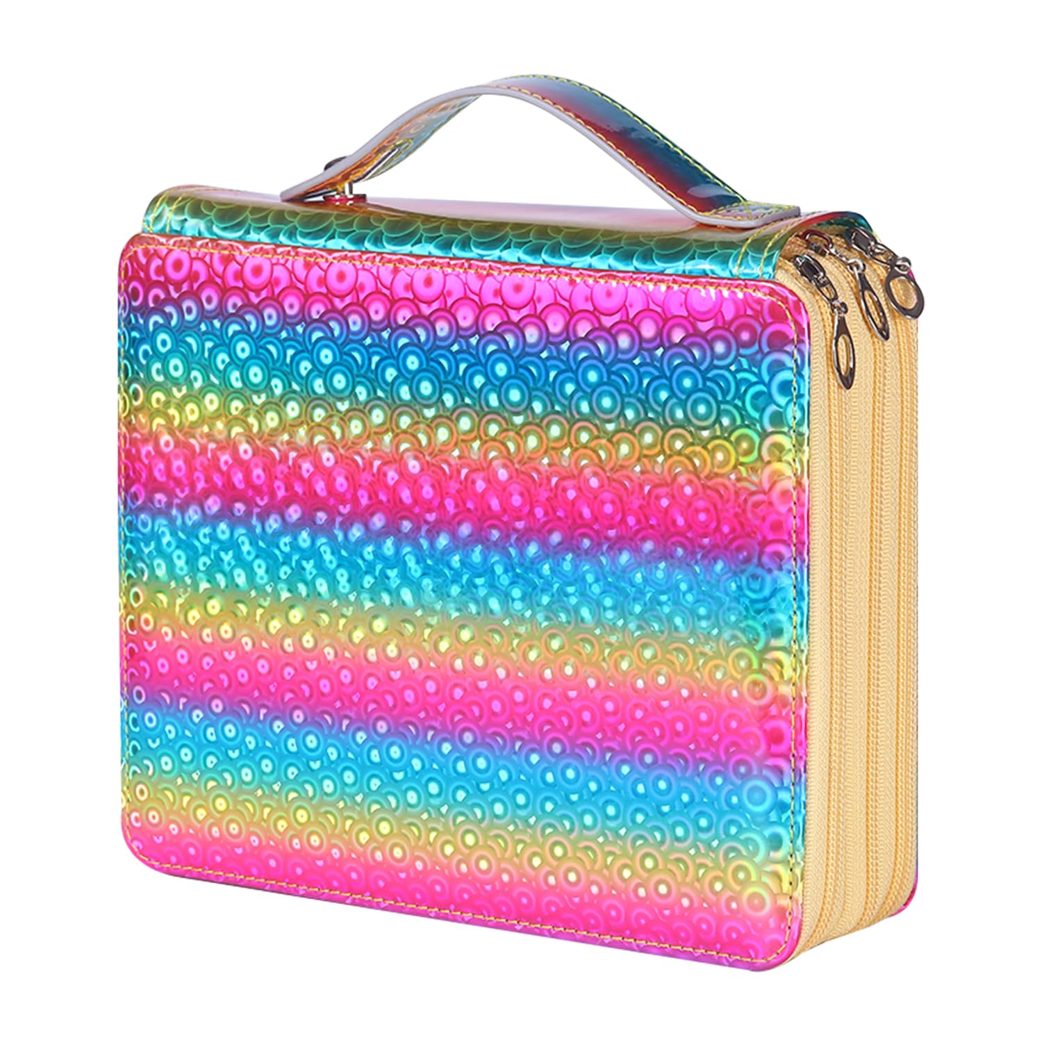 120 Slot Colored Pencil Case - Waterproof PU Leather Artist Organizer With Handle (Gradient Circle)