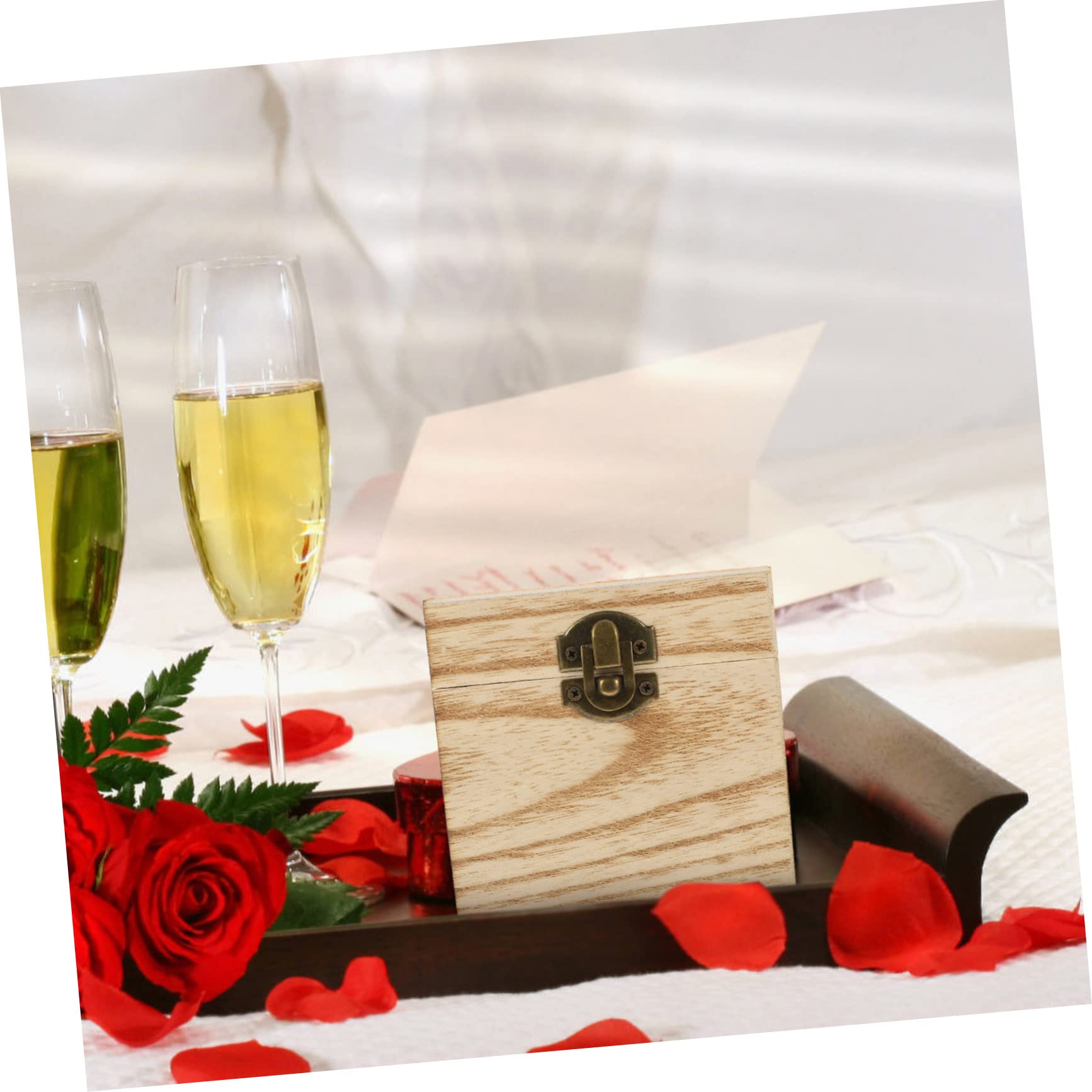 Quadratische Holzkisten Dekorative Aufbewahrungsboxen 4 Stück in Beige mit Scharnierdeckel und Vorderem Schloss für Schmuck und Erinnerungen
