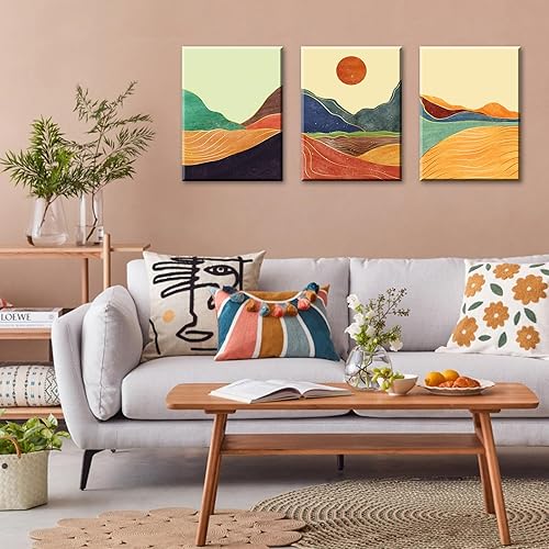 Miniatura 3 de JiazuGo Arte de pared bohemio  Decoración de pared moderna de mediados de siglo, lienzo geométrico abstracto, decoración bohemia para dormitorio,