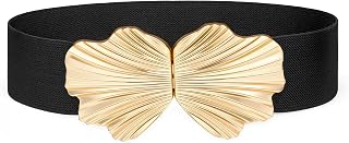 XZQTIVE Women’s Wide Elastic Belt for Dresses – Stretchy Fashion Waist Belt for Ladies with Boho Shell Gold Buckle