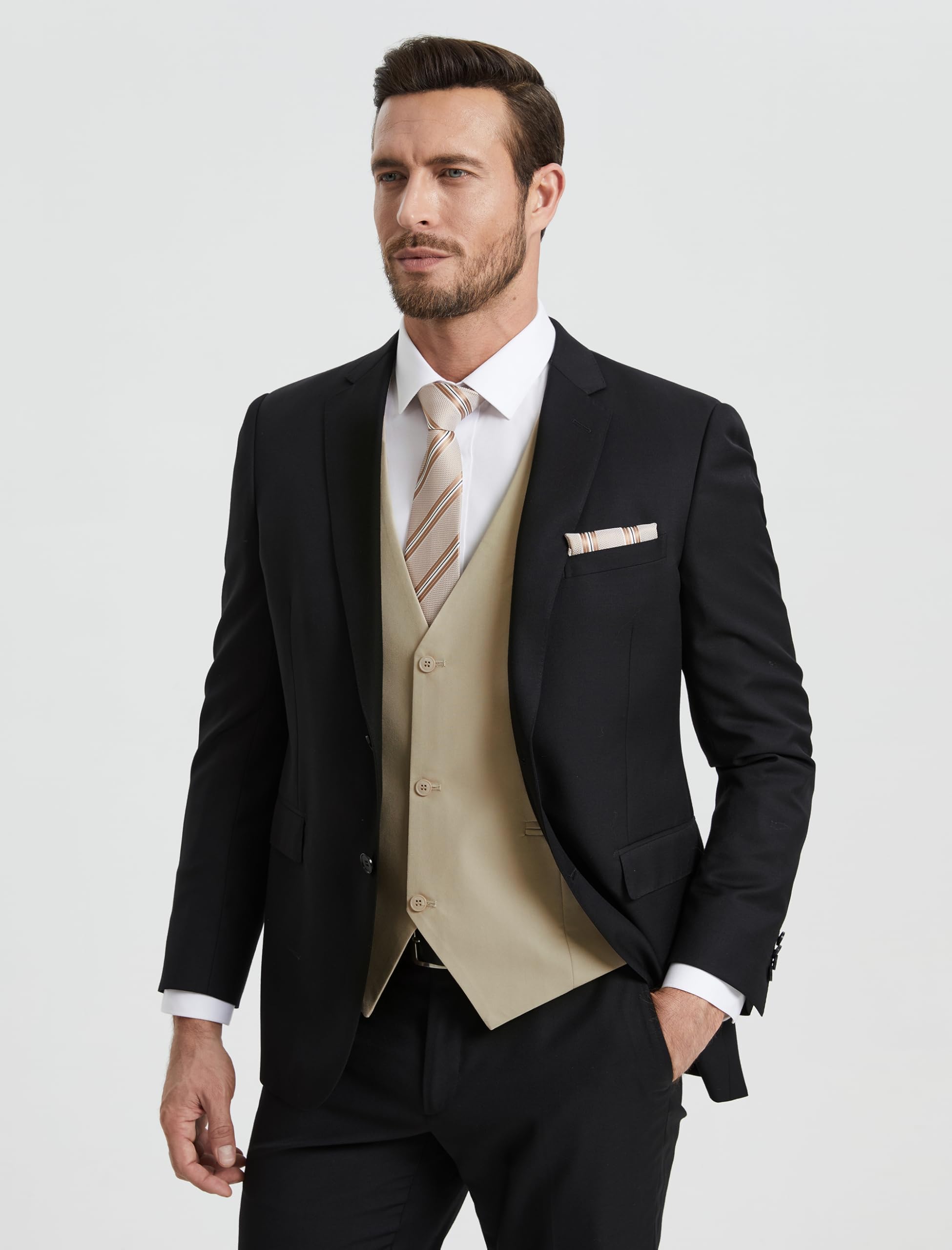 HISDERN Chaleco Traje Hombre Elegante Formal Clásico Color Liso Ajustable Chalecos de Vestir Hombre con 3 Botones Bolsillo para Boda Ceremonias Fiesta Negocio Eventos Regular Fit S-4XL