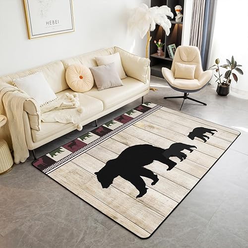 Castle Fairy Bear Family - Alfombra antideslizante de 3 x 5 pies, diseño de animales salvajes, color negro, para niños, adolescentes y adultos,