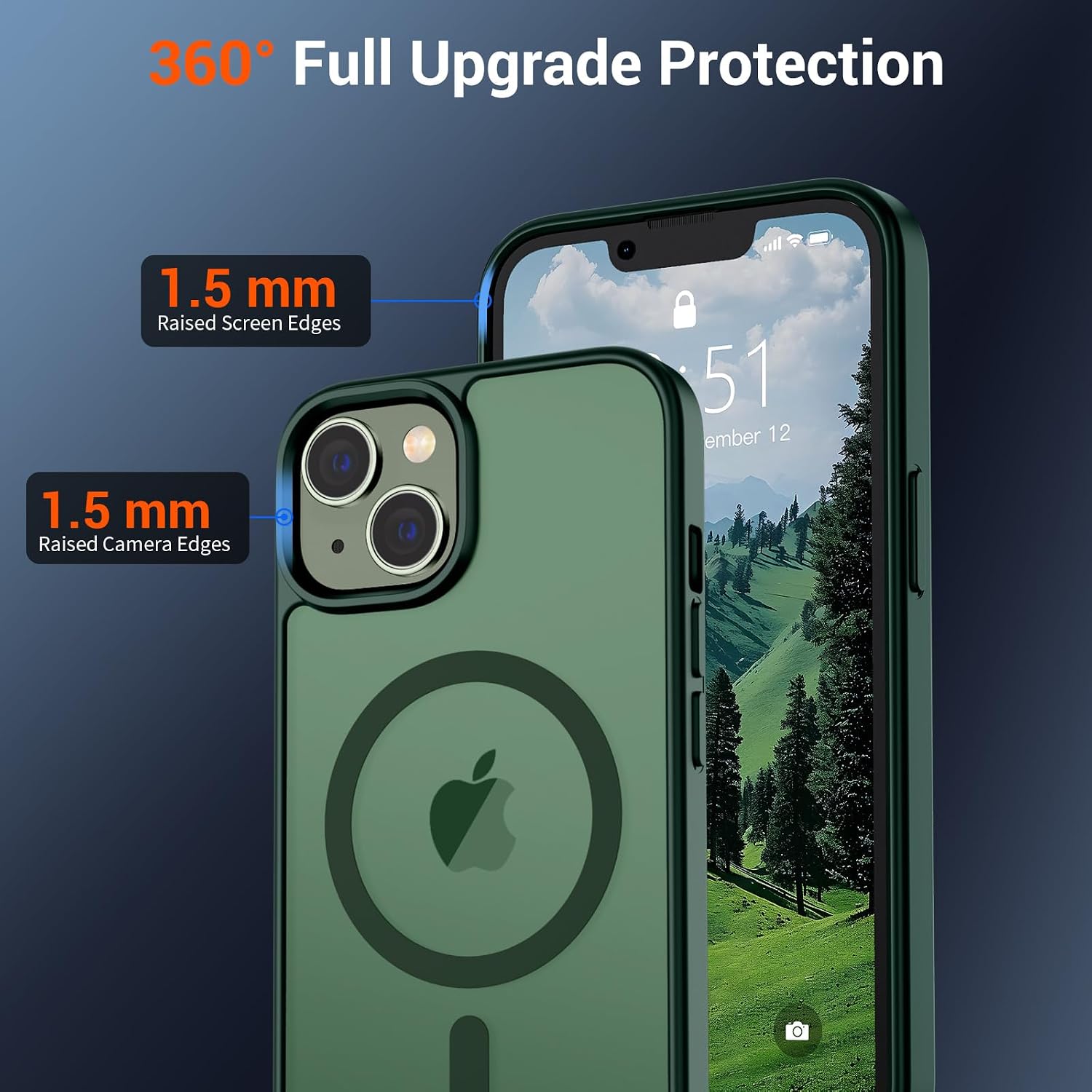 SUPFINE Magnetic for iPhone 13 Case/iPhone 14 Case Forest Green | With Screen Protector, Translucent Matte, Compatible with MagSafe, Military Grade Drop Proof, Rugged Shockproof Protective