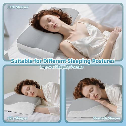 Miniatura 6 de Almohada de contorno de espuma viscoelástica para dolor de cuello y hombros, almohada ortopédica ergonómica de apoyo cervical para personas que