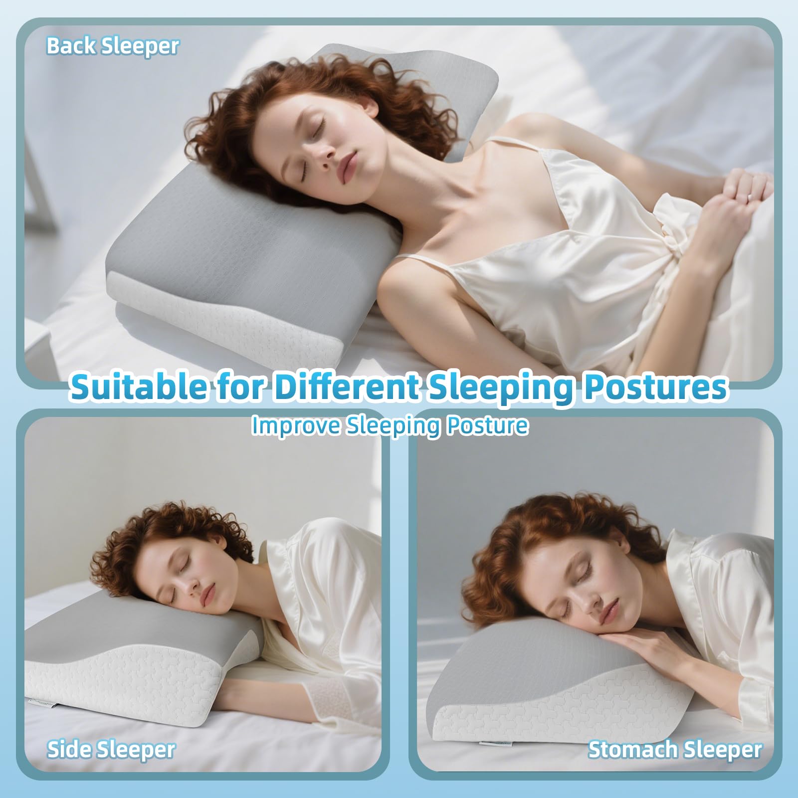 Ecosafeter Cuscino Cervicale Ortopedico - Cuscini ergonomico per dormire in memory foam ad alta densità- Sollievo dal dolore Migliora il russare e migliora la qualità del sonno