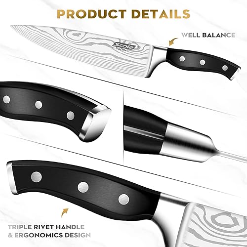 Miniatura 3 de SCOLE Juego de cuchillos de cocina ultra afilados de acero inoxidable 1.4116 alemán de alta calidad, mango ergonómico, juego de cuchillos