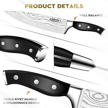SCOLE Knife Set Ultra Sharp Kitchen Knife Set 7 Pieces Japanese German 1.4116 Stainless Steel Knife Set Professional Chef's Knife Set with Ergonomic Handle with Gift Box