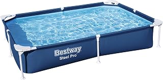 Bestway Steel Pro 87 Inch x 59 Inch x 17 Inch Rectangular Metal Frame Above Ground Outdoor Backyard Swimming Pool, Blue (Pool Only)