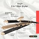 Vega 3 in 1 Hair Styler for Women, (India's No.1 Appliance Brand) | Straightener, Curler and Crimper, Quick Heat up, Suitable for All Types, Gold-Black (VHSCC-01) gallery image