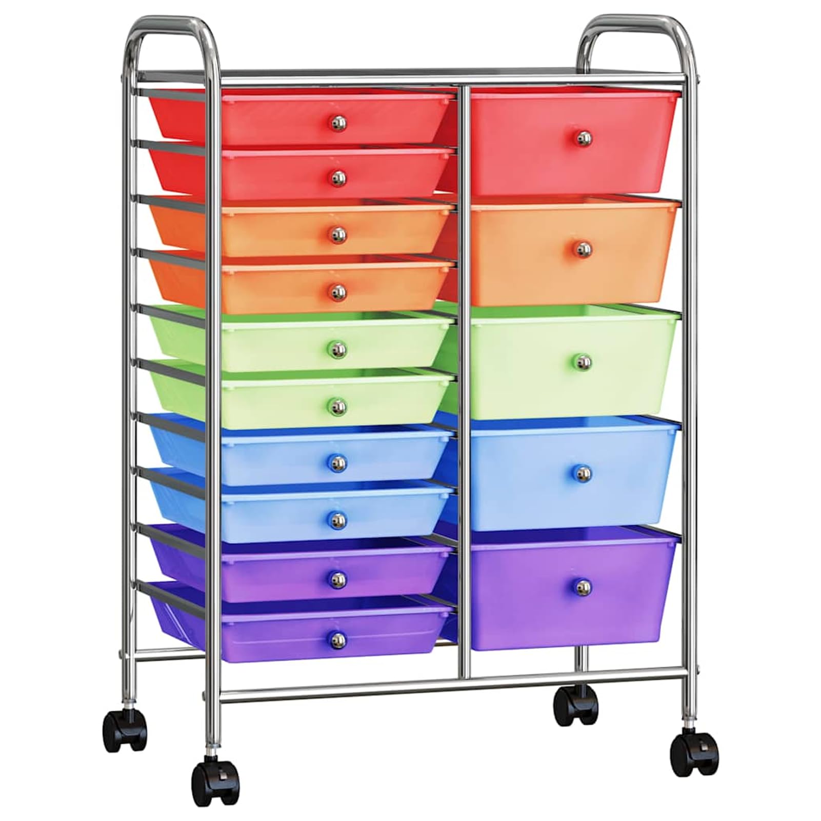 Tidyard Carrello Portaoggetti XXL 15 Cassetti Multicolore Plastica e Cromo 63x36,5x90,5 cm con Ruote per Ufficio e Casa 320410