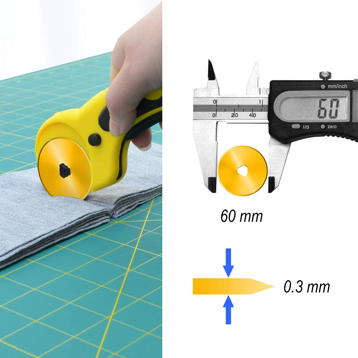 Cuchillas de corte giratorias de titanio de 60 mm, paquete de 10 cuchillas de repuesto con nitidez mejorada, ideales para acolchar, álbumes de recortes, costura, manualidades