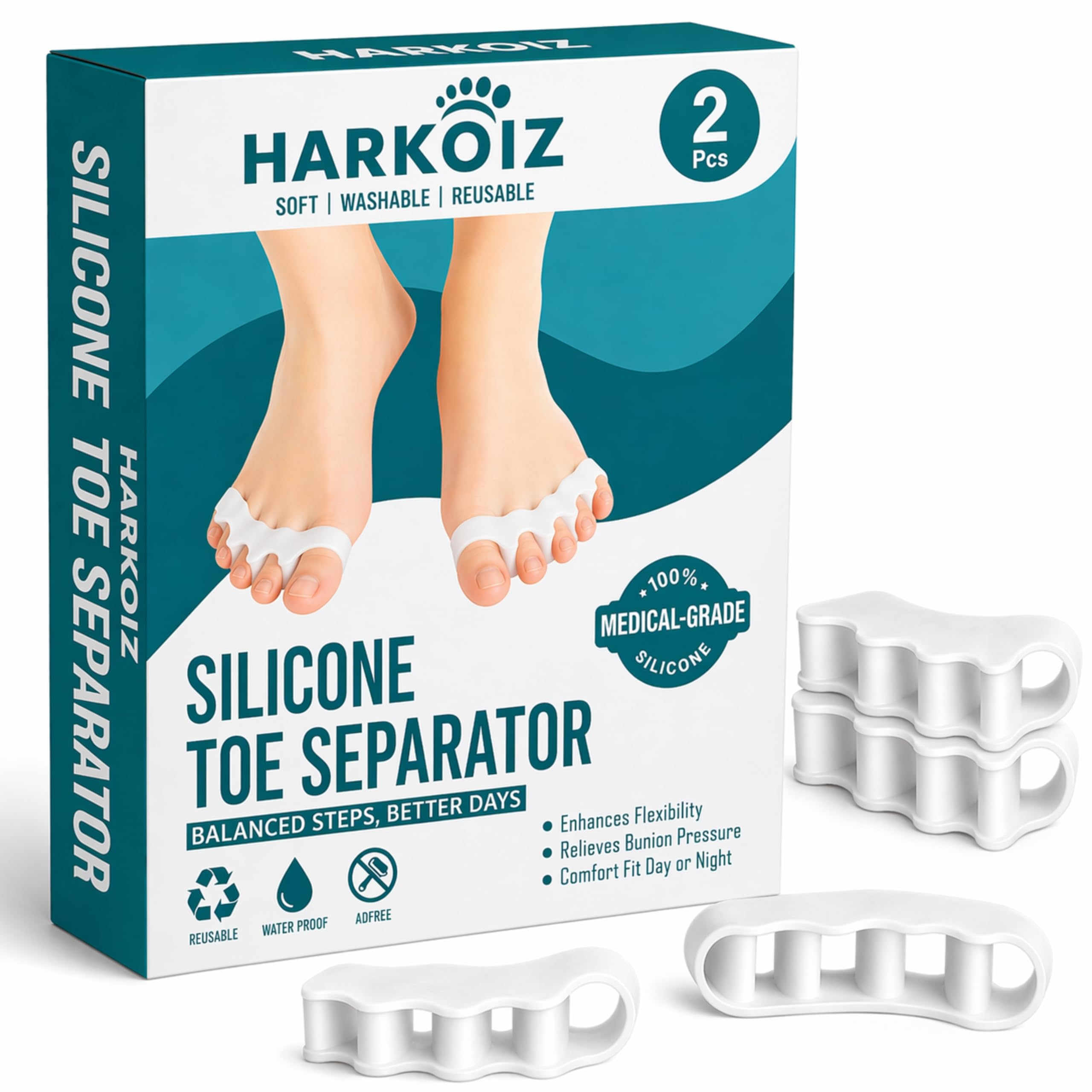 Toe Separators for Feet (2 Pair) | Soft Silicone Gel Toe Spacers for Women & Men | Toe Straightener for Overlapping Toes | Foot Alignment Support | Washable & Reusable-image-45