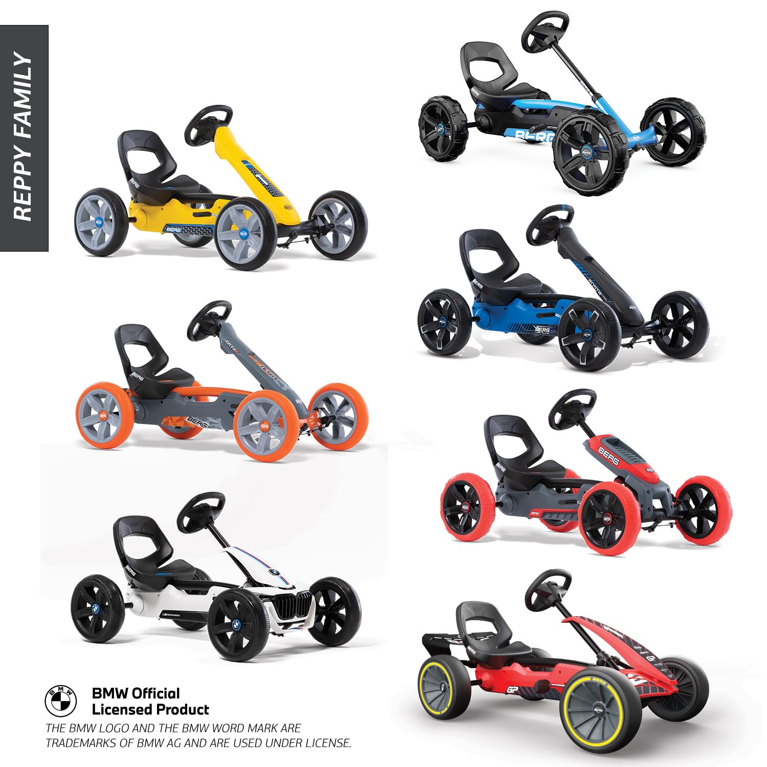 BERG Kart a Pedales Reppy Bleu | Azul, 2, 5-6 años, cuadro resistente, asiento regulable, volante regulable