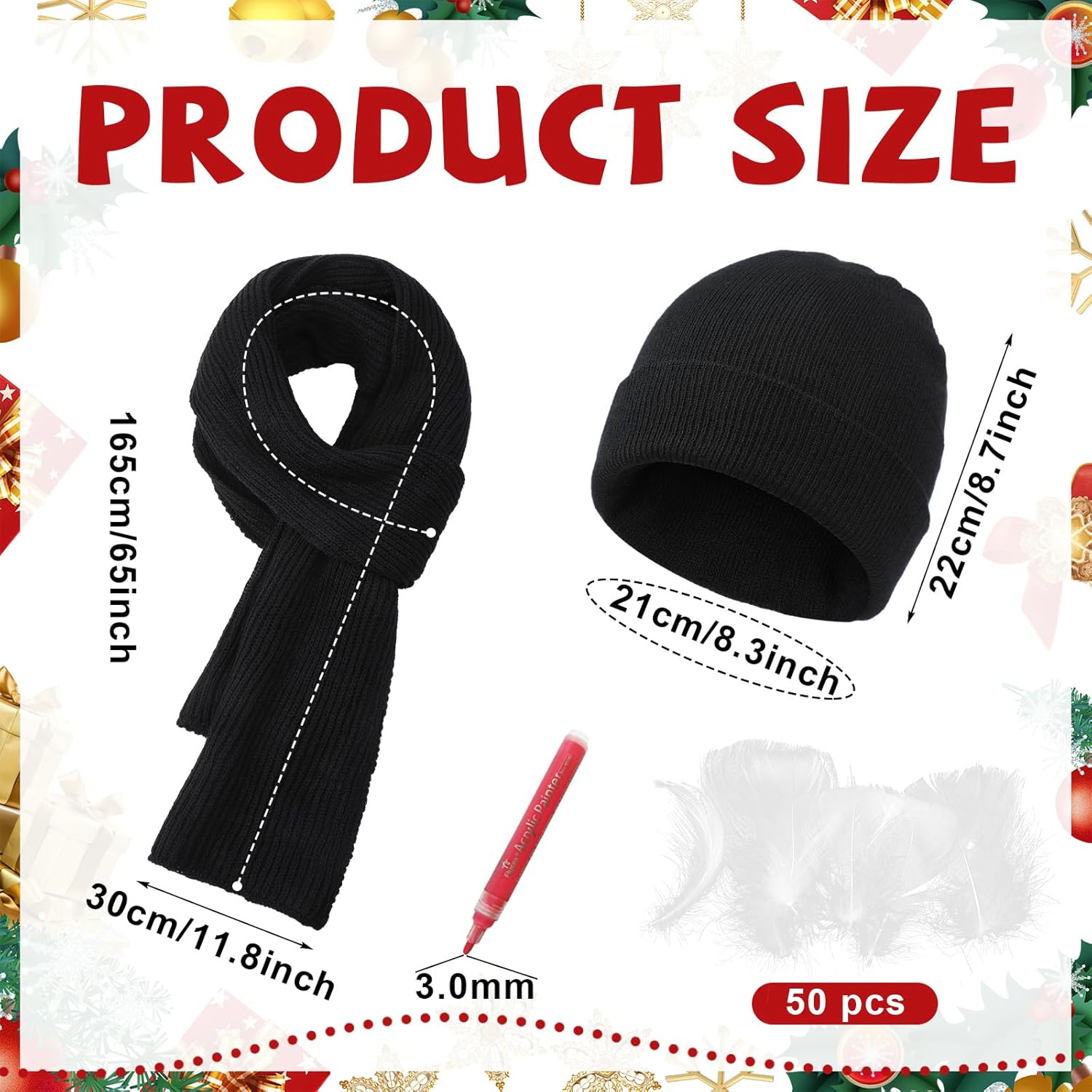 Mepase 6 Pcs Christmas Funny Movie Costume Include Beanie Hat Scarf Skin Headgear Gold Fake Teeth with White Feathers Bulk for Christmas Holiday Halloween Cosplay Party
