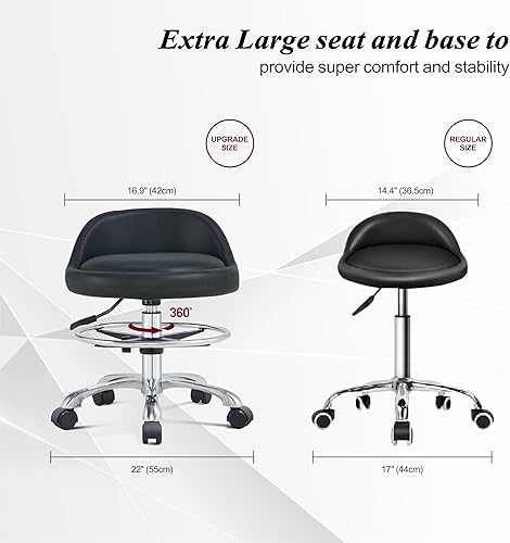 Miniatura 4 de Taburete Rolling Shop con soporte de espalda, taburete ajustable en altura con ruedas, resistente para salón, spa, tatuaje, esteticista y cocina