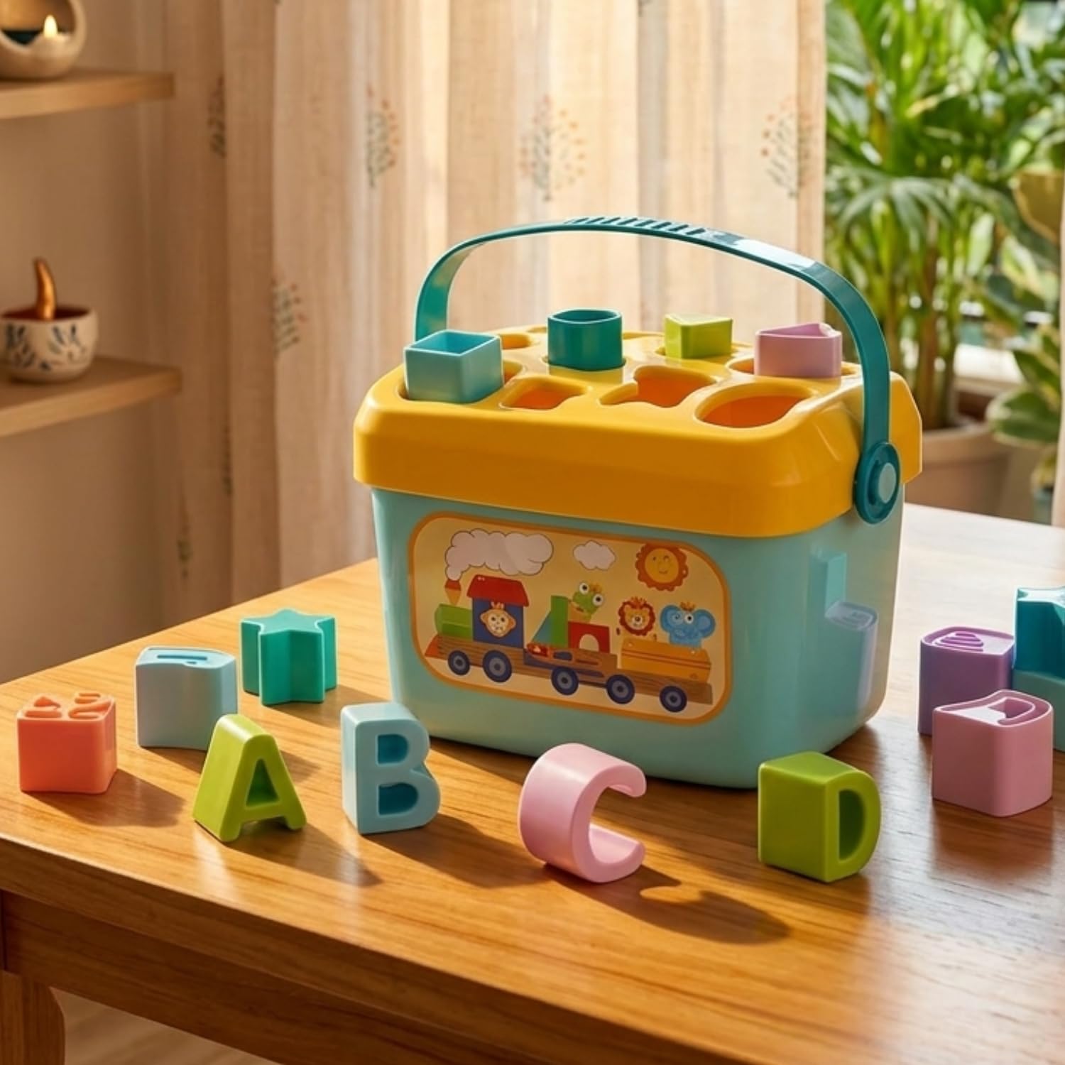 Kids Mandi® Alphabet & Shape Sorter Bucket Toy for Kids | Educational ABC Learning Blocks with Carry Handle | Colorful Shape Matching Game for Toddlers-picture-16
