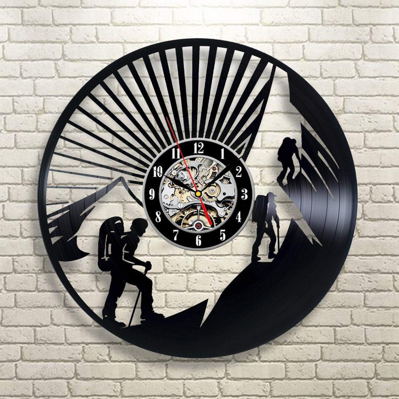 Climbing for Your Life Rock Climbing Art Gift Idea for Traveler Decorations for Nursery Hobby Sport Wall Art Retro Vinyl Record Clock Vintage Wall Clock