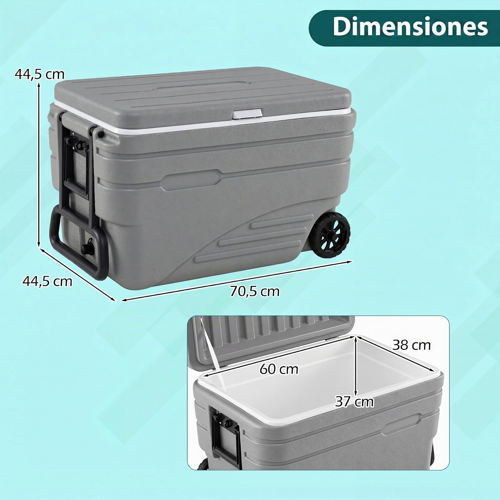 COSTWAY Nevera Portátil Rígida, Nevera Térmica de Gran Capacidad con Ruedas, Mango Plegable, 2 Asas Laterales, Hielera de Alto Rendimiento 5-7 Días para Camping Pesca Playa
