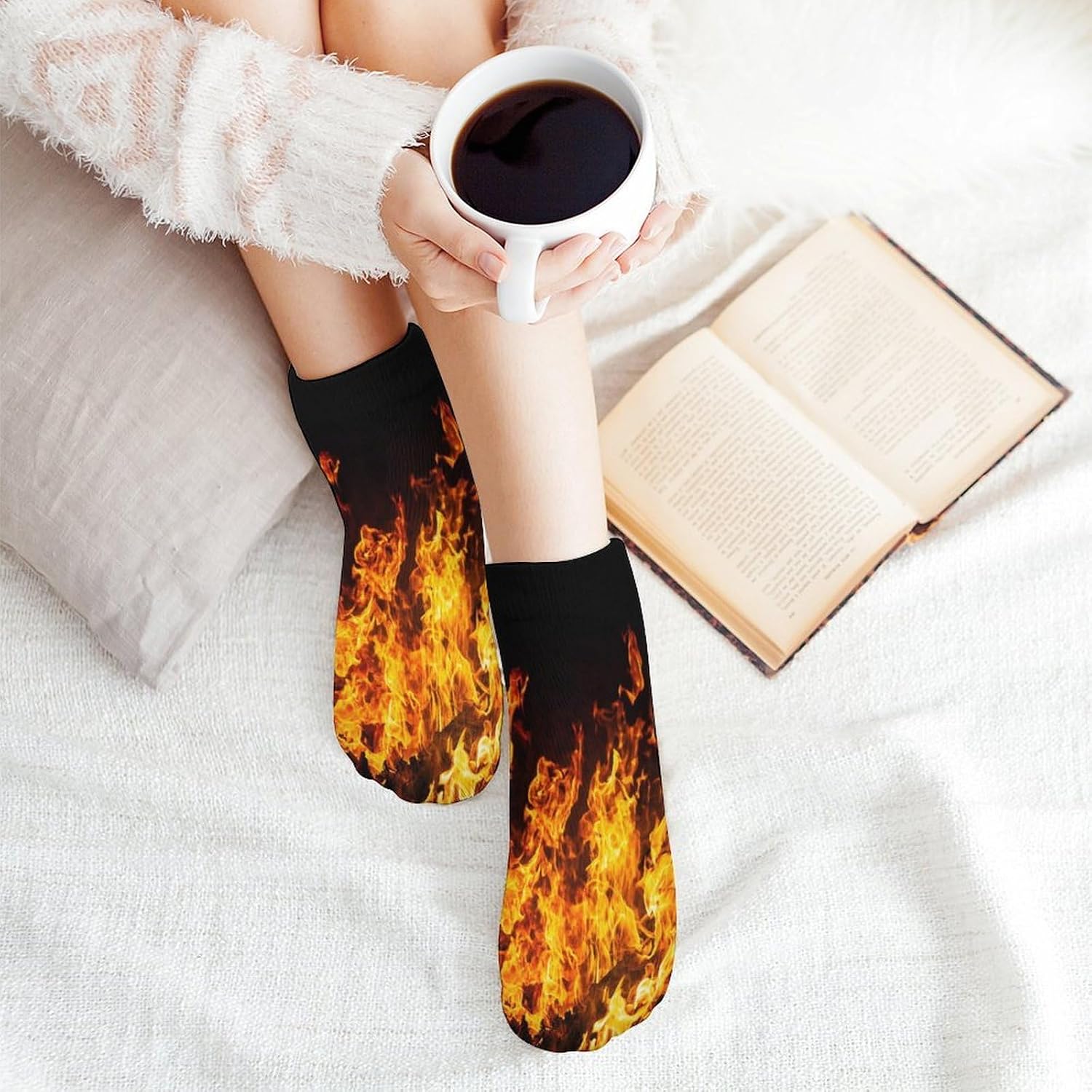 Big Fire Flames on Black Ankle Socks for Men Women Low Cut Crew Sock Casual Sports Clothing