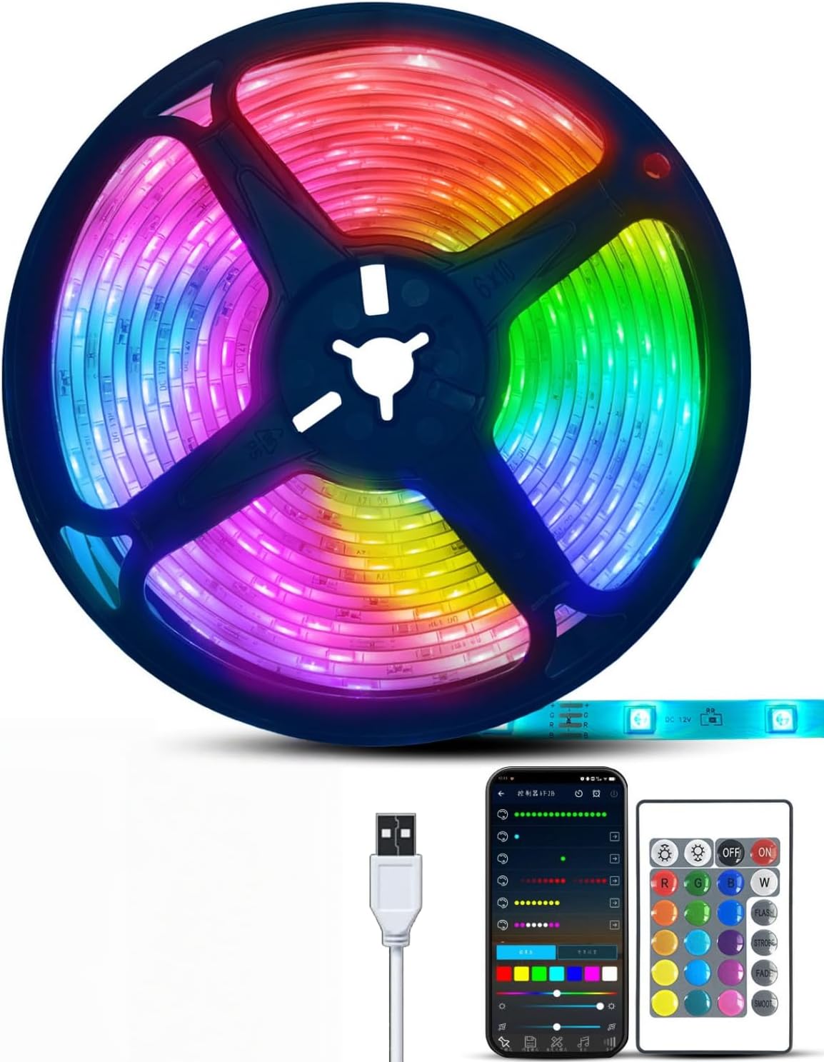 SKY-TOUCH LED Strips Lights 5M with Remote, Led Lights Strip Music Sync, Flexible RGB Color Changing Led Lights Kit for Bedroom, DIY Color Options LED Strip for Home Decoration, Bar, Kitchen, Party