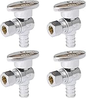 Vista 1 de Válvula de parada angular, válvula de cierre de ángulo de compresión de 1/2 pulgada Pex X 3/8 pulgadas OD con encendido/apagado de 1/4