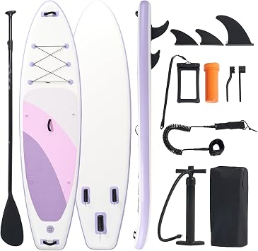 Inflatable Stand Up Paddle Board 106" x 33" x 6", 350 LBS Capacity Beginner-Friendly SUP Board with Paddle, Pump, Backpack, Leash, Waterproof Phone Bag and 3 Fins for Lake, Ocean or River Fun