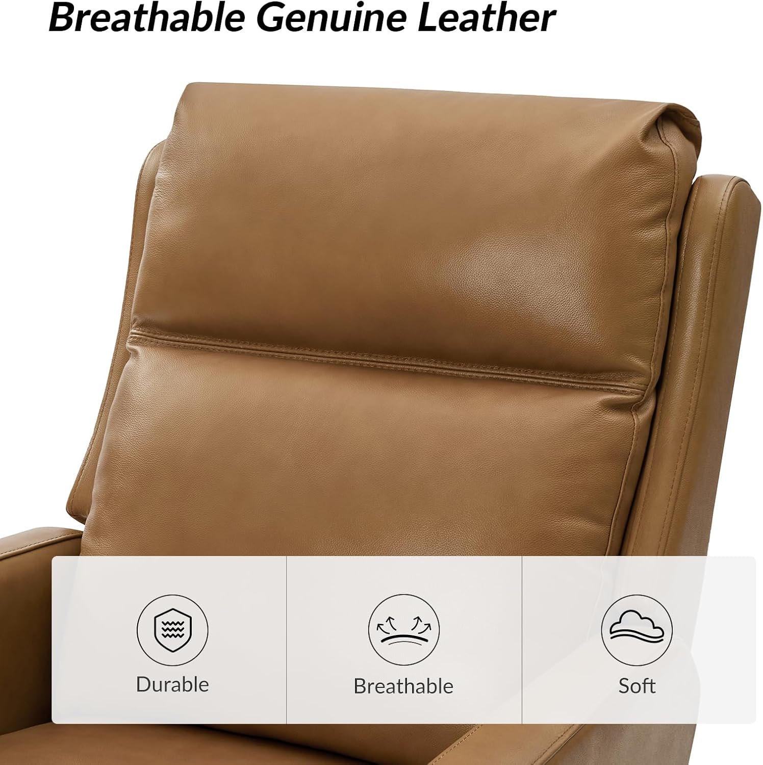 Genuine Leather Power Recliner Chair, 360-degree Swivel Lay Flat Recliners with Lumbar Support and USB Charging Ports, Large Rocking Chairs for Adults Elderly, Living Room Bedroom, Camel