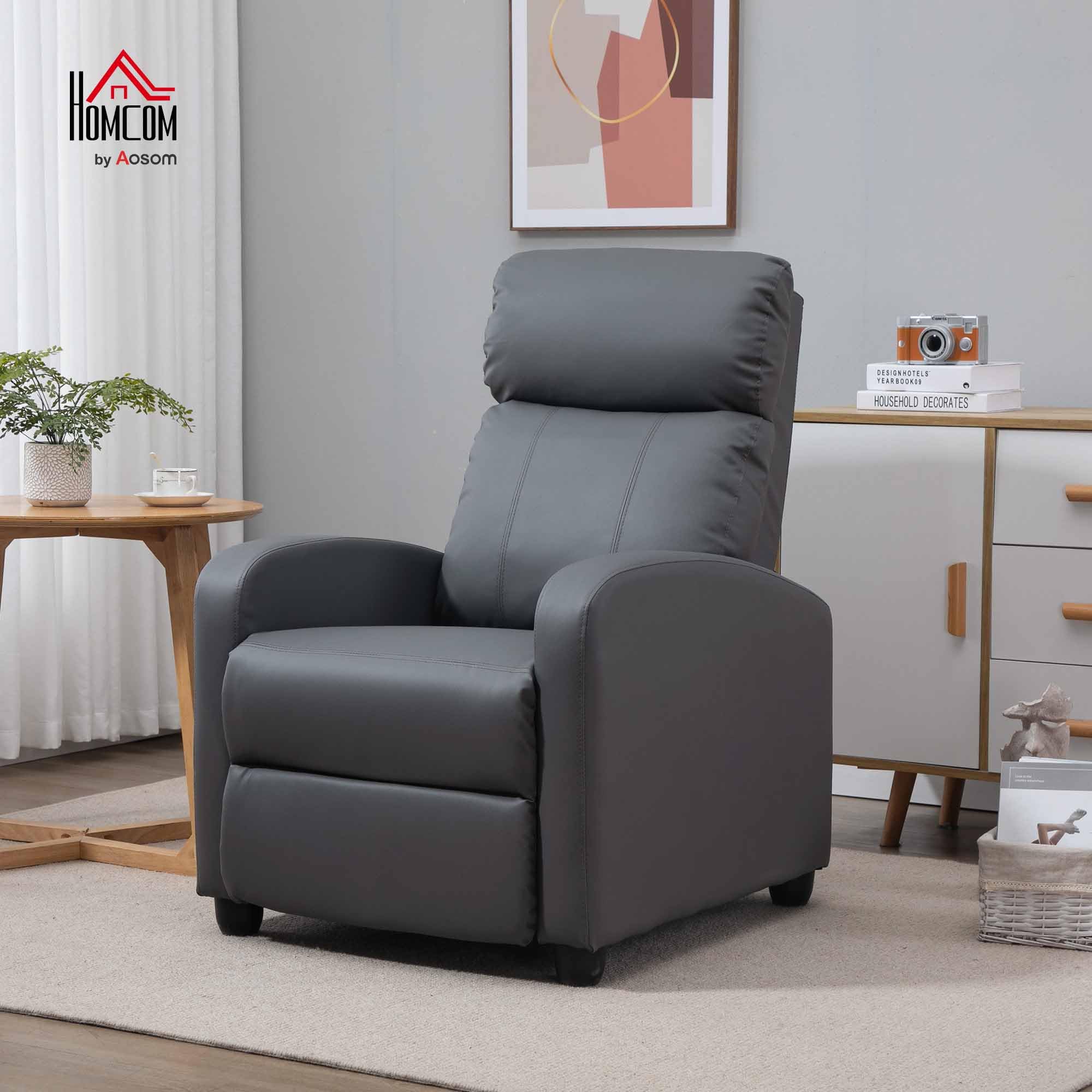 HOMCOM Fauteuil de Relaxation et Massage avec Inclinaison Manuelle Dossier Repose-Pied réglable revêtement synthétique Gris