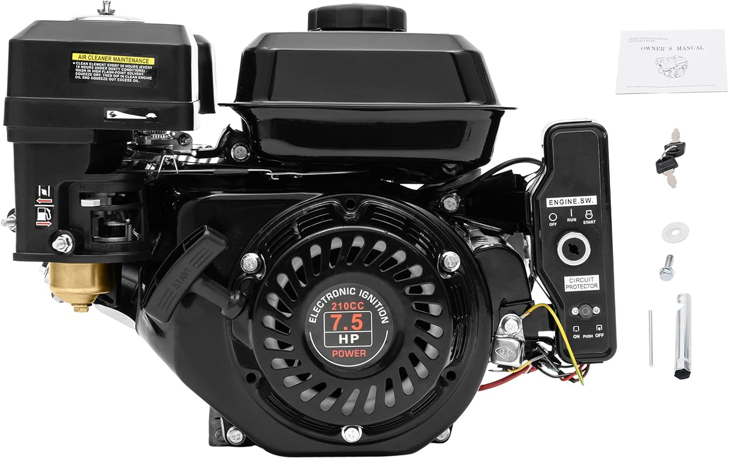 212CC 7.5HP 4-Stroke Electric Start Engine Go Kart OHV Gasoline Engine Motor, Go Kart Gas Engine Motor for Compressor Scarifier Lawnmower Pump Generator Flail Mower Dust Collector Mower