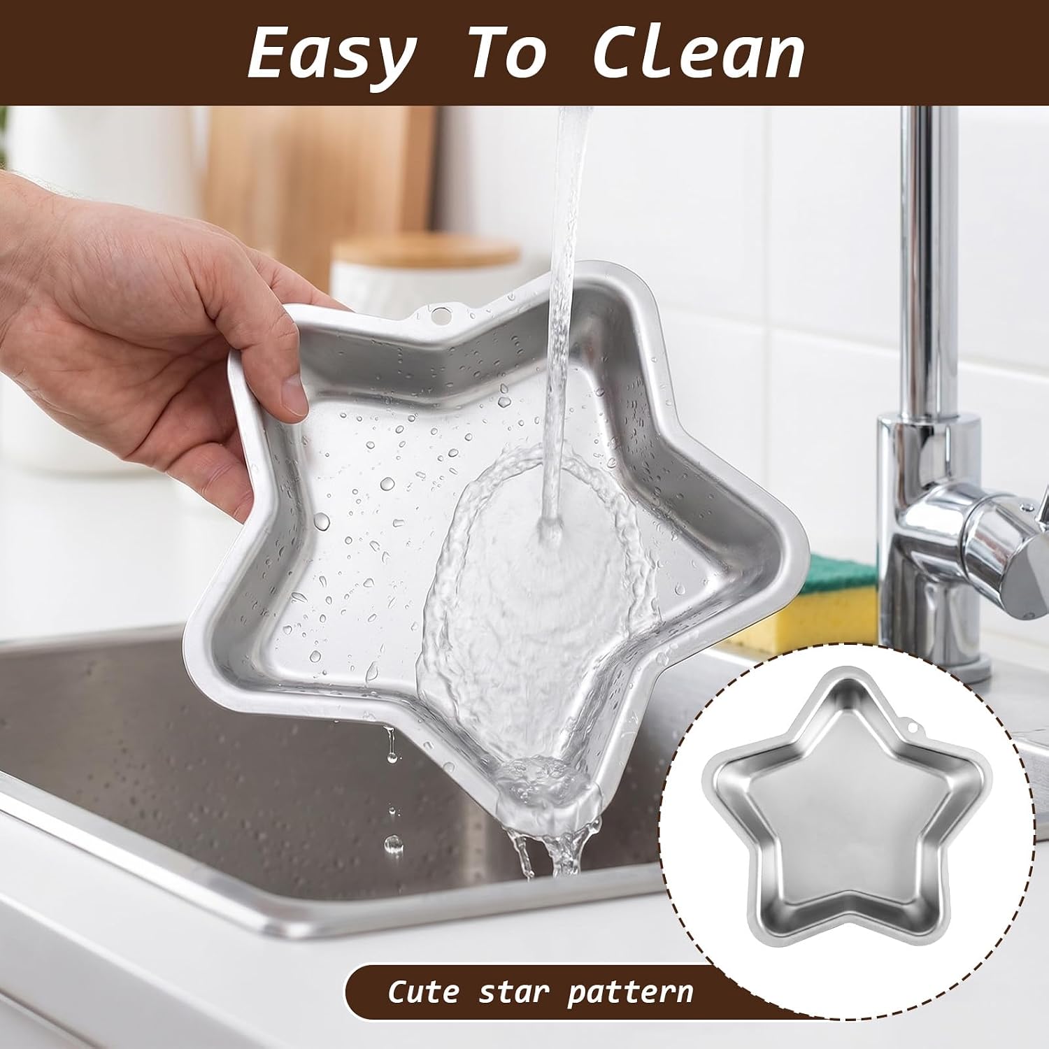 2 Pcs Star Cake Pan, 8 Inch Star Shaped Cake Pan Nonstick Aluminum Baking Molds for Birthday Anniversary Wedding Party (Silver, 9.4 x 8.5 x 2 In)